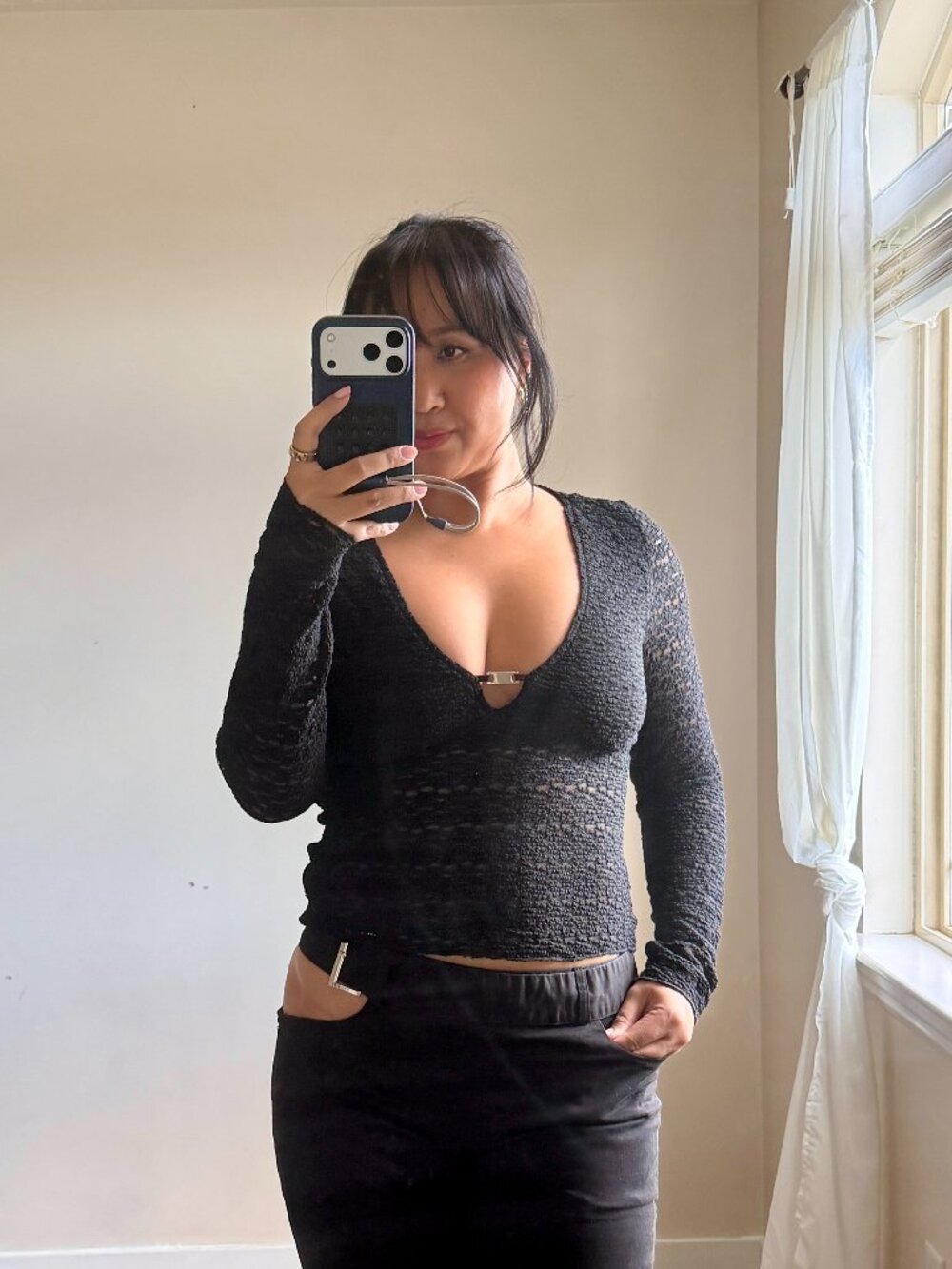 Y2K Full Tilt Black Lace Top NWT | Long Sleeve Deep V | Size Large | 2000s